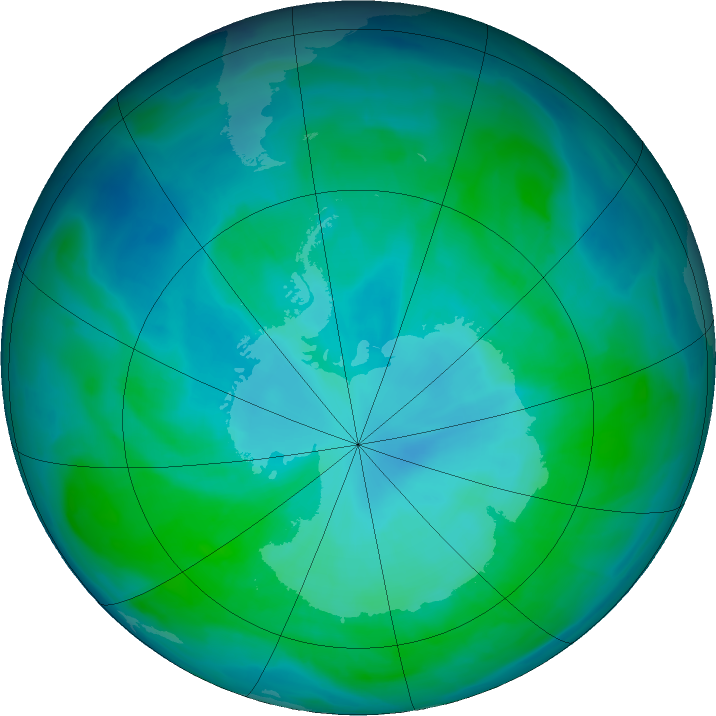 Antarctic ozone map for 10 January 2016